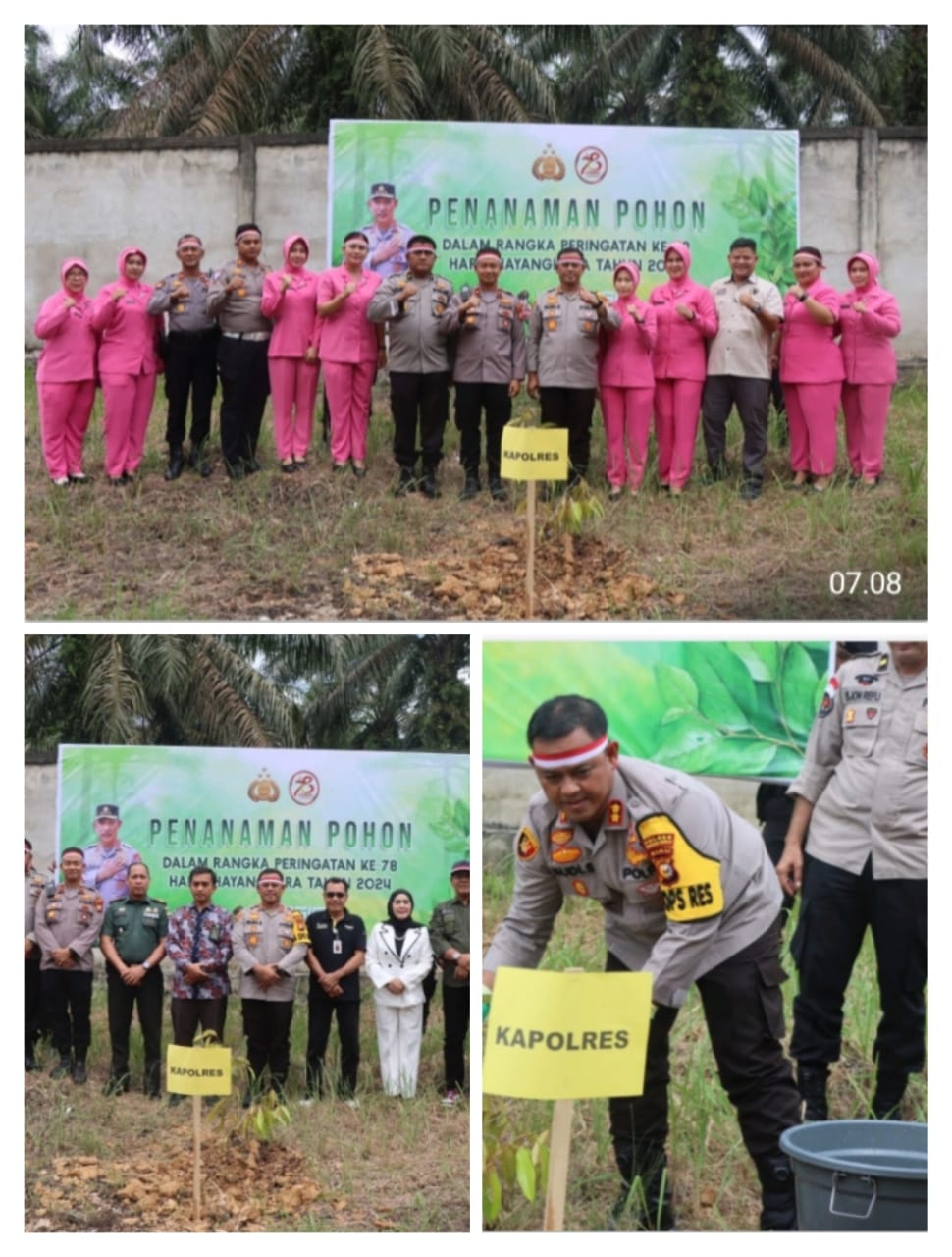 Peduli Lingkungan, Jelang Puncak Hari Bhayangkara Ke 78, Polres Rohul Bersama Polsek Jajaran Tanam Ribuan Bibit Pohon