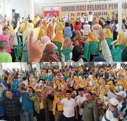 Ribuan Pendukung Paslon No.1 Madati Gedung, Dua Tokoh Pembangunan Pelalawan Ajak Masyarakat Menangkan Nasarudin-Abu Bakar