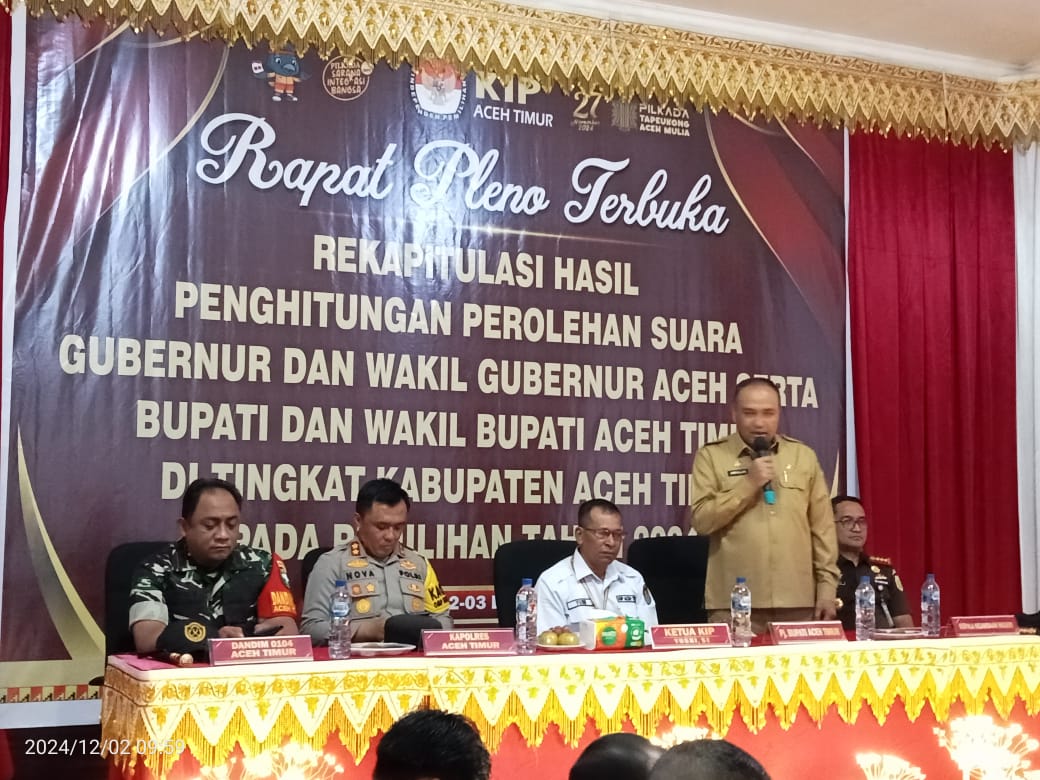 Pj. Bupati Aceh Timur, Amrullah M Ridha Hadiri Rapat Pleno Terbuka Pilkada Serentak