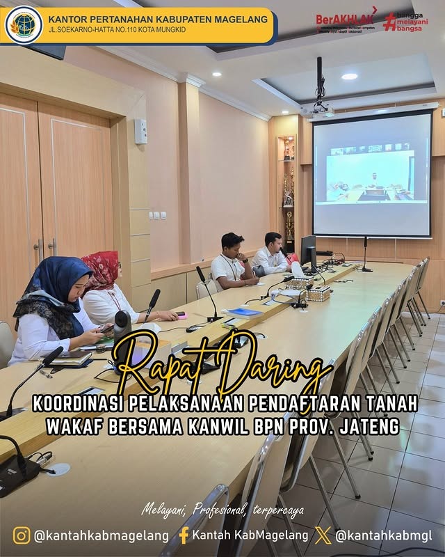 Rapat Daring Koordinasi Pelaksanaan Pendaftaran Tanah Wakaf bersama Kanwil BPN Provinsi Jawa Tengah