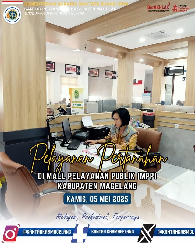 Kantor Pertanahan Kabupaten Magelang membuka stand pelayanan di Mal Pelayanan Publik (MPP) di Kabupaten Magelang