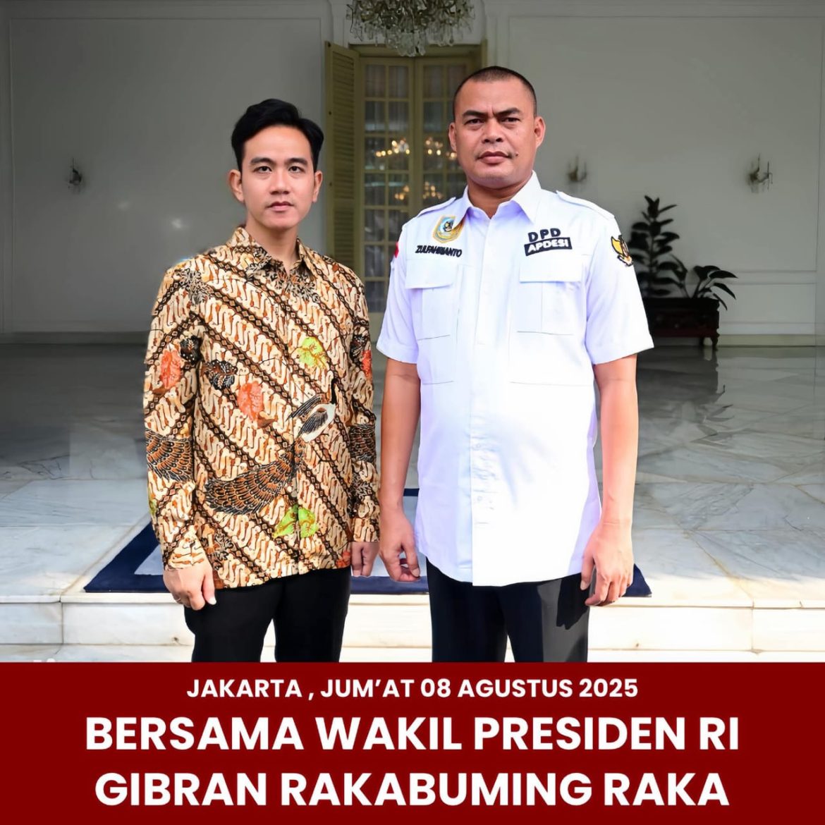 Zulfahrianto Ketua DPD APDESI Riau Hadir Dalam Audiensi Bersama Wakil Presiden RI Pada Rakernas APDESI 2025