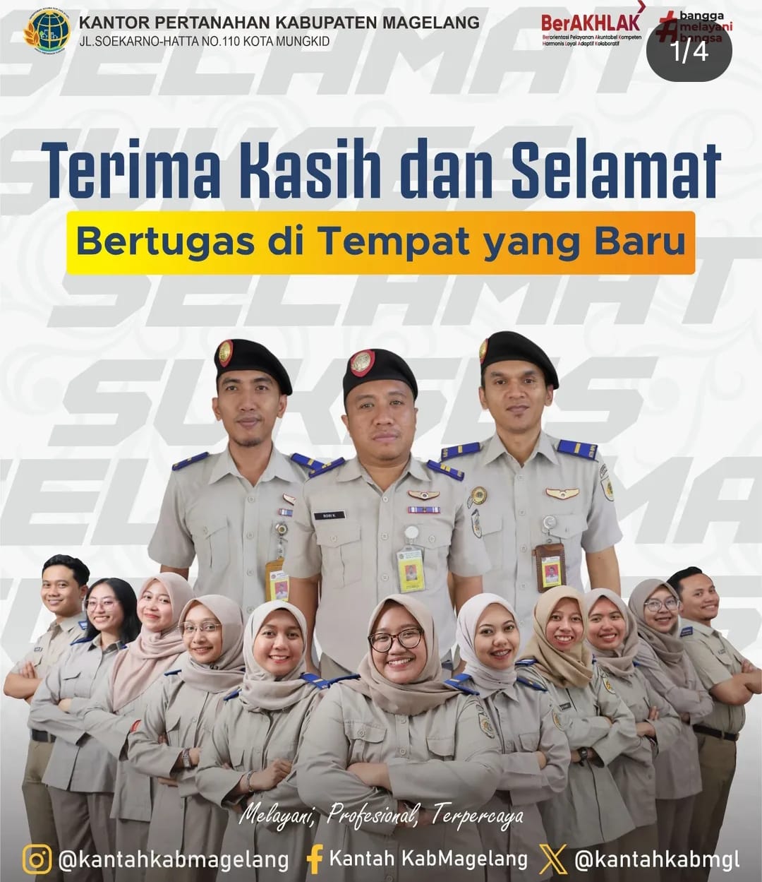 Kantor Pertanahan Kab. Magelang mengucapkan Terima Kasih dan Selamat Bertugas di Tempat Baru