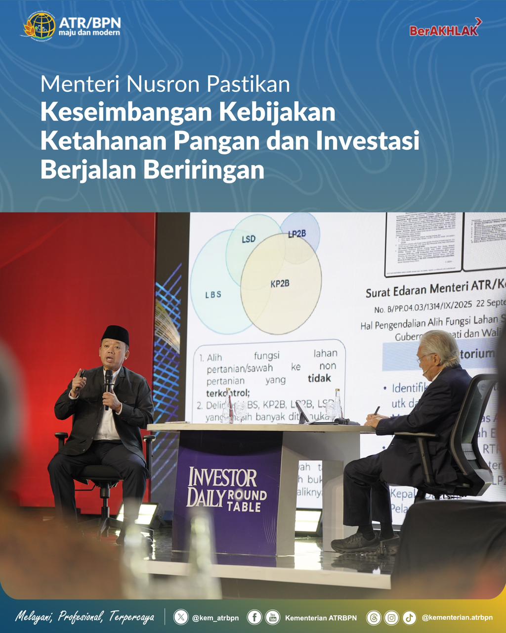 Menteri Nusron Pastikan Keseimbangan Kebijakan Ketahanan Pangan dan Investasi Berjalan Beriringan