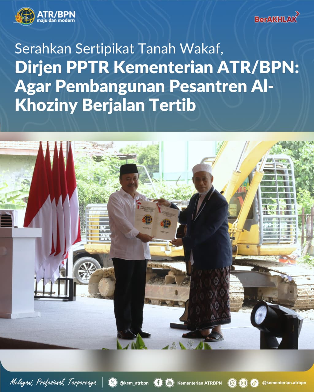 Serahkan Sertipikat Tanah Wakaf, Dirjen PPTR Kementerian ATR/BPN: Agar Pembangunan Pesantren Al-Khoziny Berjalan Tertib
