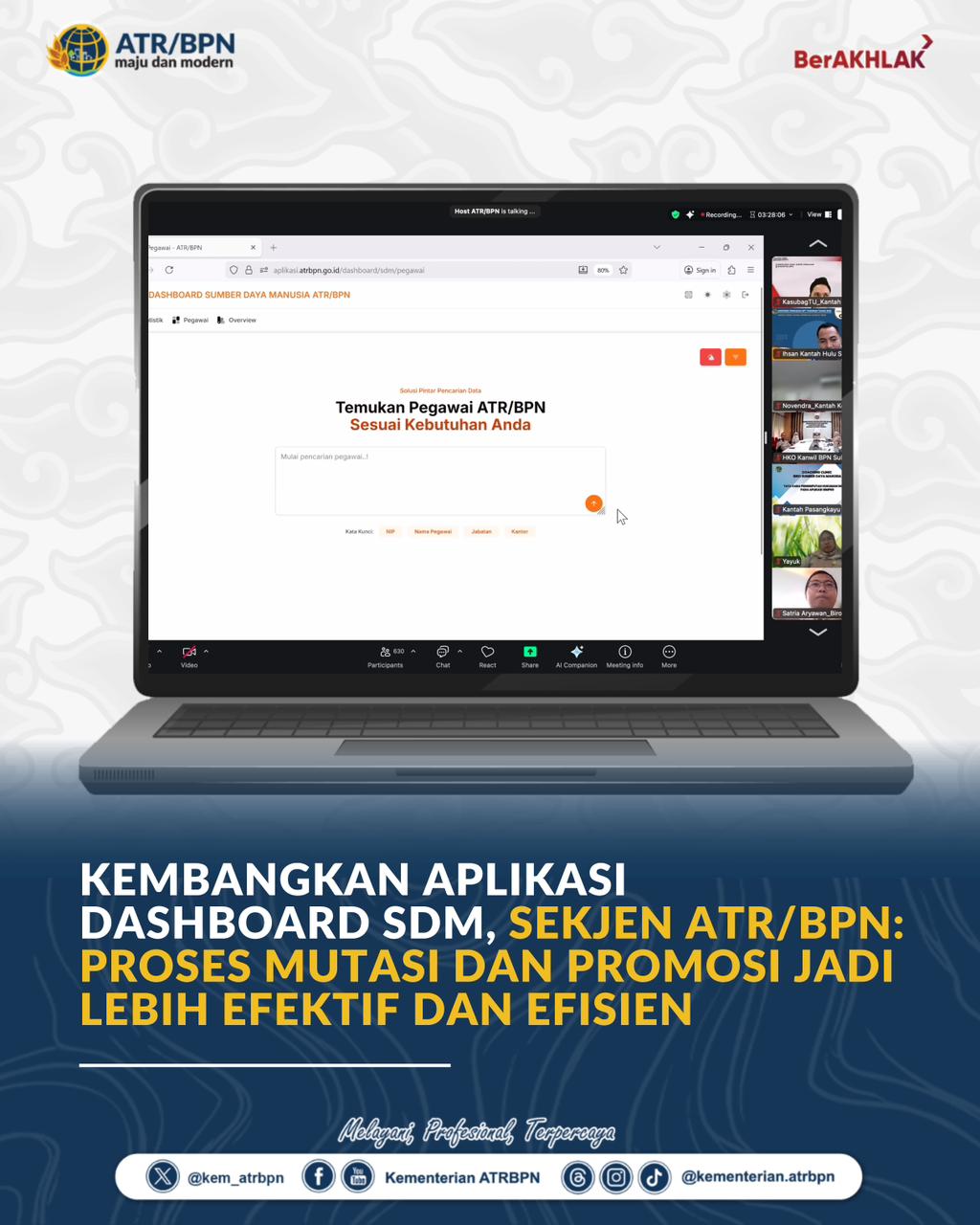Kembangkan Aplikasi Dashboard SDM, Sekjen ATR/BPN: Proses Mutasi dan Promosi Jadi Lebih Efektif dan Efisien
