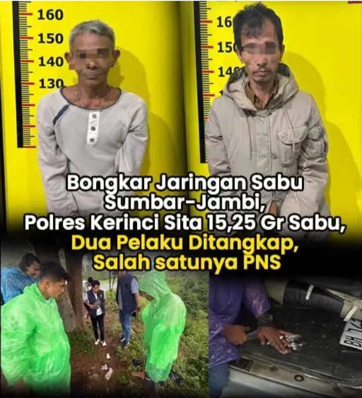 Bongkar Jaringan Sabu Sumbar-Jambi, Polres Kerinci Sita 15,25 Gram Sabu, Dua Pelaku Ditangkap, Salah satunya PNS