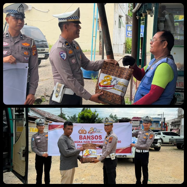 Sambut HUT Bhayangkara ke-80, Satlantas Polres Kuansing Salurkan Bantuan Sosial kepada Pengemudi Ojek dan Sopir Angkutan Umum