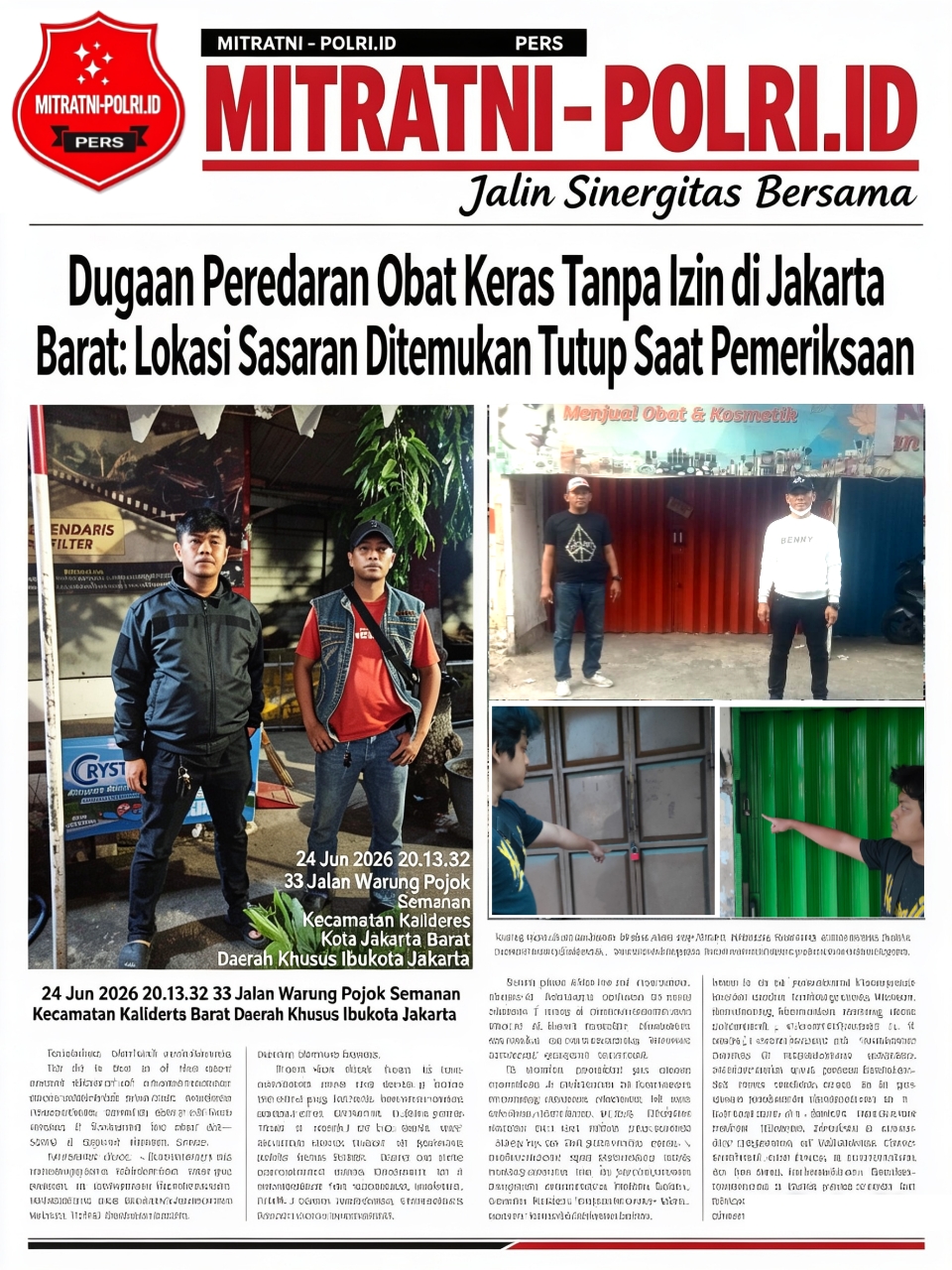 Dugaan Peredaran Obat Keras Tanpa Izin di Jakarta Barat: Lokasi Sasaran Ditemukan Tutup Saat Pemeriksaan   