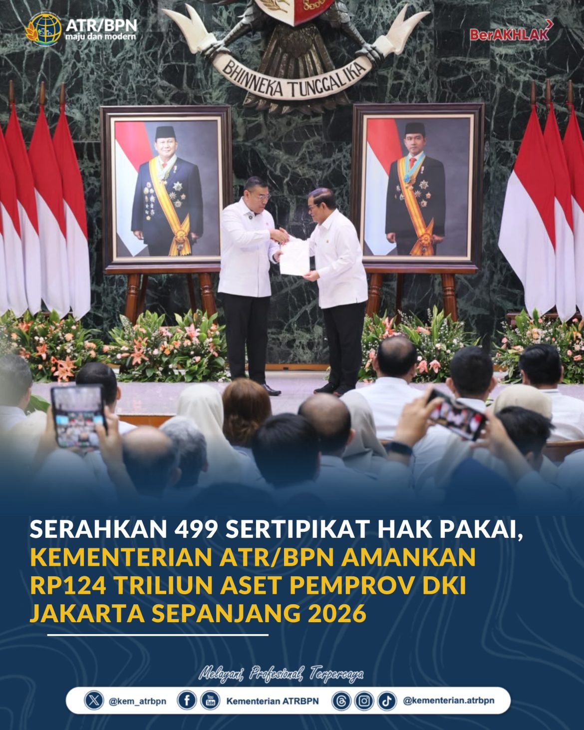 Serahkan 499 Sertipikat Hak Pakai, Kementerian ATR/BPN Amankan Rp124 Triliun Aset Pemprov DKI Jakarta Sepanjang 2026