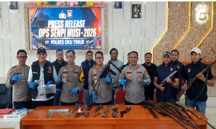 Amankan Tiga Tersangka Dan Barang Bukti Kepemilikan Senpi Ilegal Dalam Operasi Senpi Musi 2026