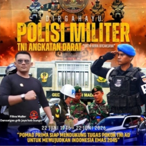 Dansatgas GRIB Jaya Kabupaten Bungo Ucapkan Dirgahayu ke-80 POMAD, Apresiasi Pengabdian Polisi Militer TNI AD Dalam Menjaga Disiplin Dan Kehormatan Bangsa