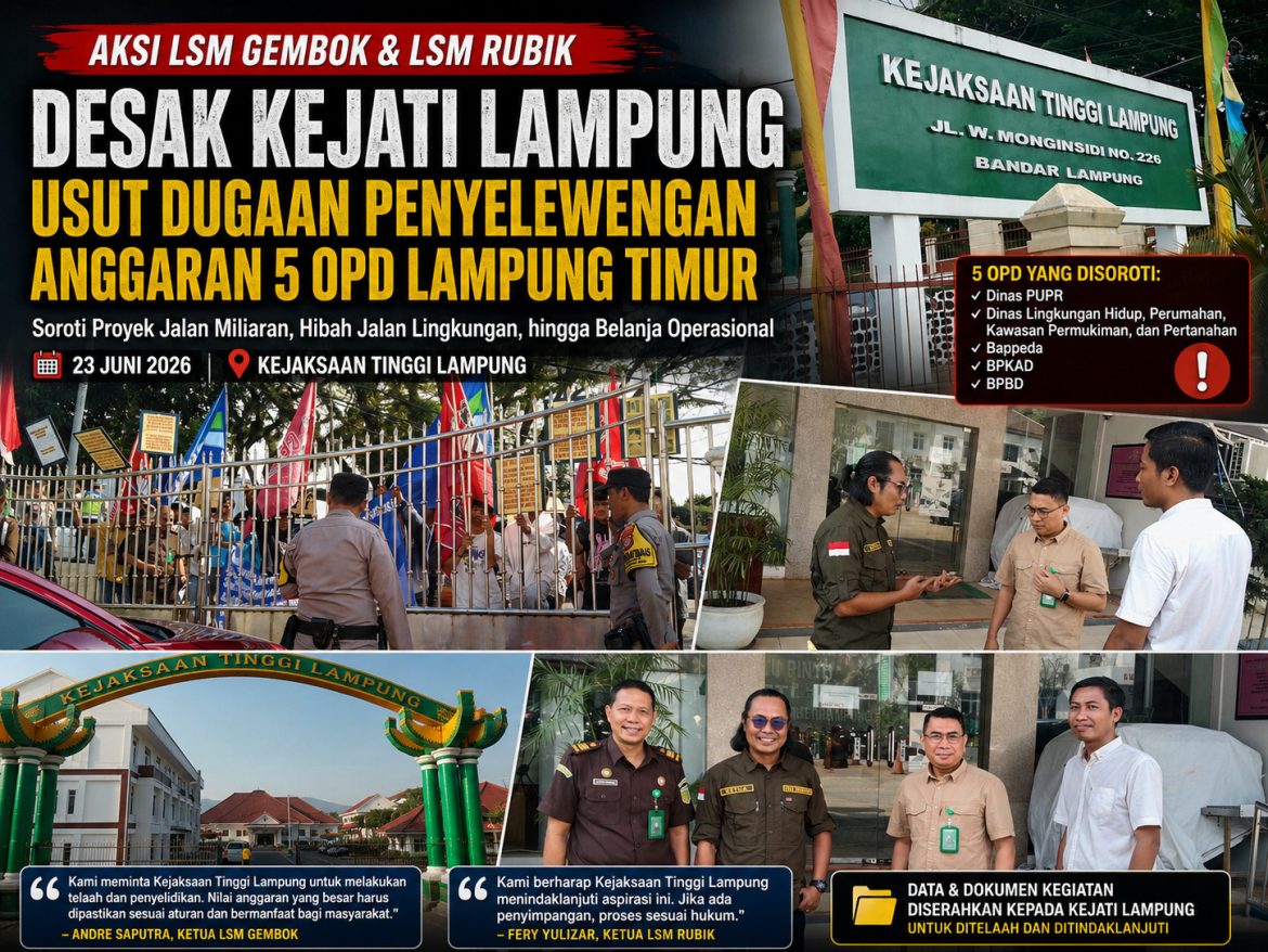 LSM GEMBOK dan LSM RUBIK Gelar Aksi di Kejati Lampung, Soroti Dugaan Penyimpangan Anggaran Lima OPD Lampung Timur