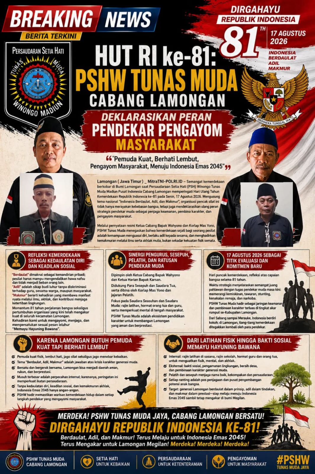 HUT RI ke-81: PSHW Tunas Muda Cabang Lamongan Deklarasikan Peran Pendekar Pengayom Masyarakat