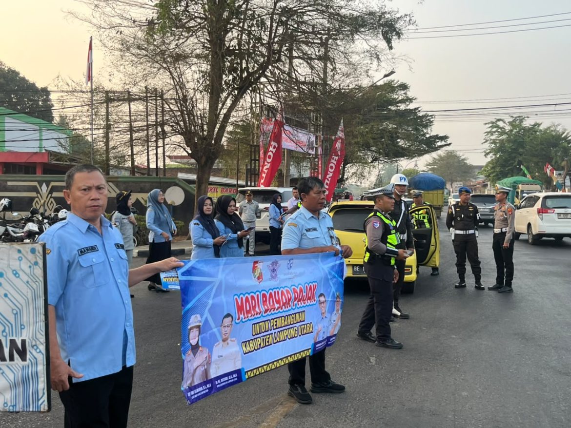 Tertib Pajak dan Lalu Lintas, Polres Lampung Utara Gelar Pemeriksaan Gabungan di Tugu Payan Mas