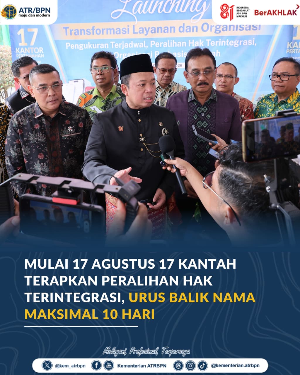 Mulai 17 Agustus 17 Kantah Terapkan Peralihan Hak Terintegrasi, Urus Balik Nama Maksimal 10 Hari