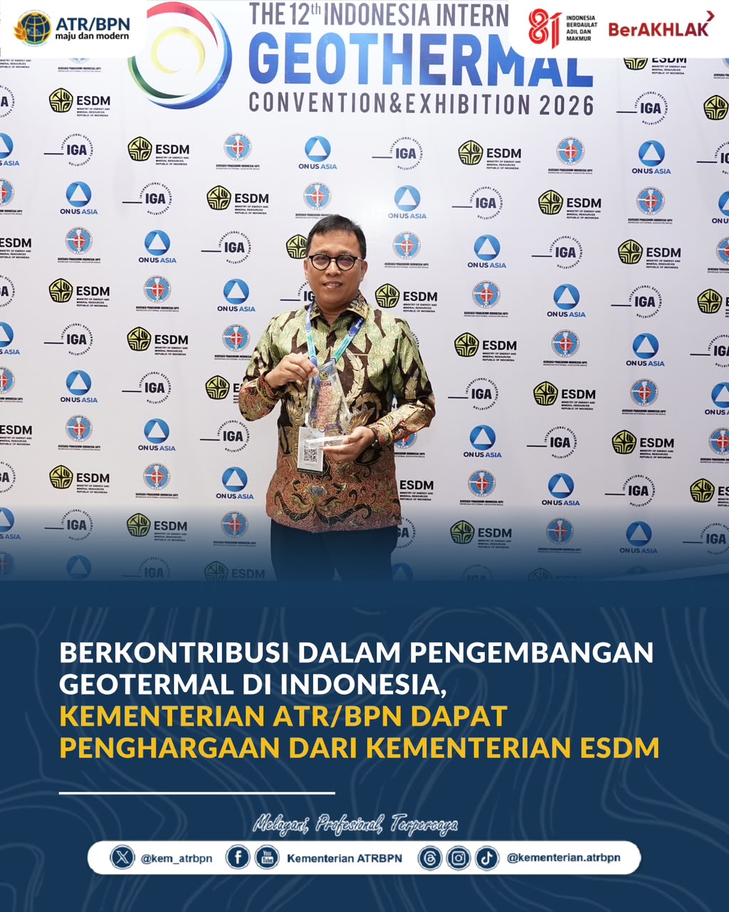 Berkontribusi dalam Pengembangan Geotermal di Indonesia, Kementerian ATR/BPN Dapat Penghargaan dari Kementerian ESDM