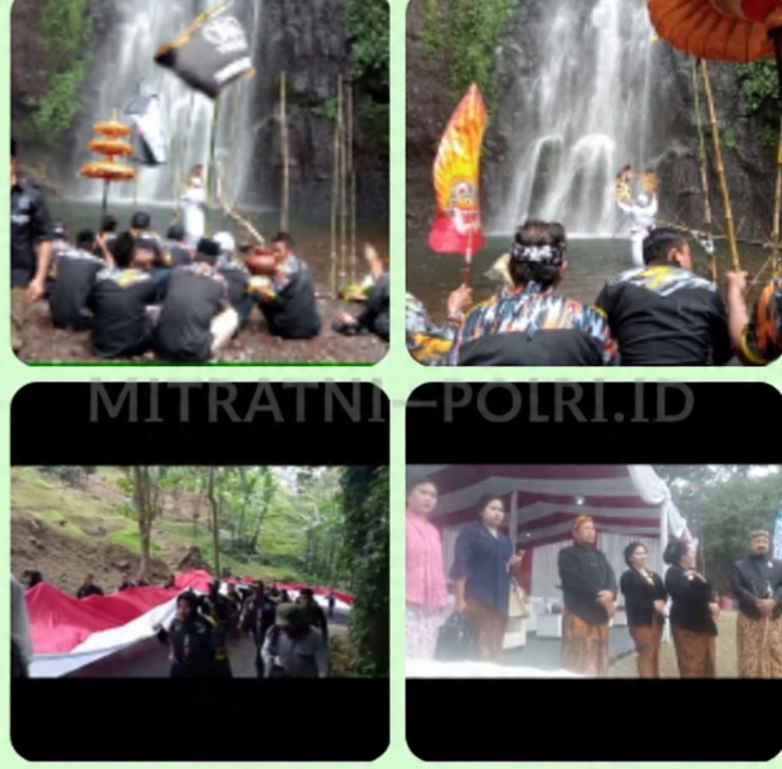 Ruwatan Agung Nuswantoro: LSM GMBI Kibarkan Merah Putih 40 Meter DI Air Terjun Putuk Truno