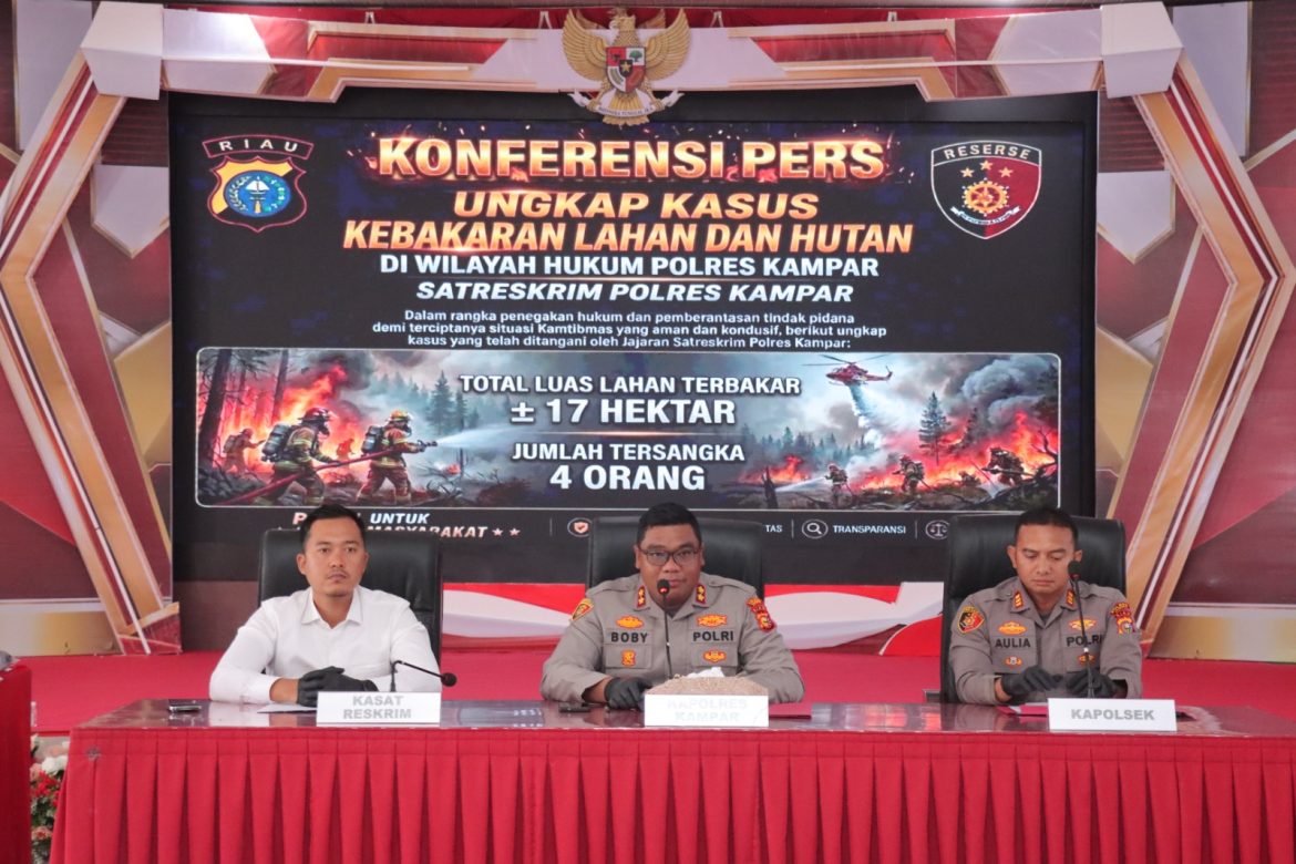 Polres Kampar Tangkap 4 Pelaku Pembakaran Karhutla dan Sebabkan 17 Hektar Lahan Terbakar di Kecamatan Tambang