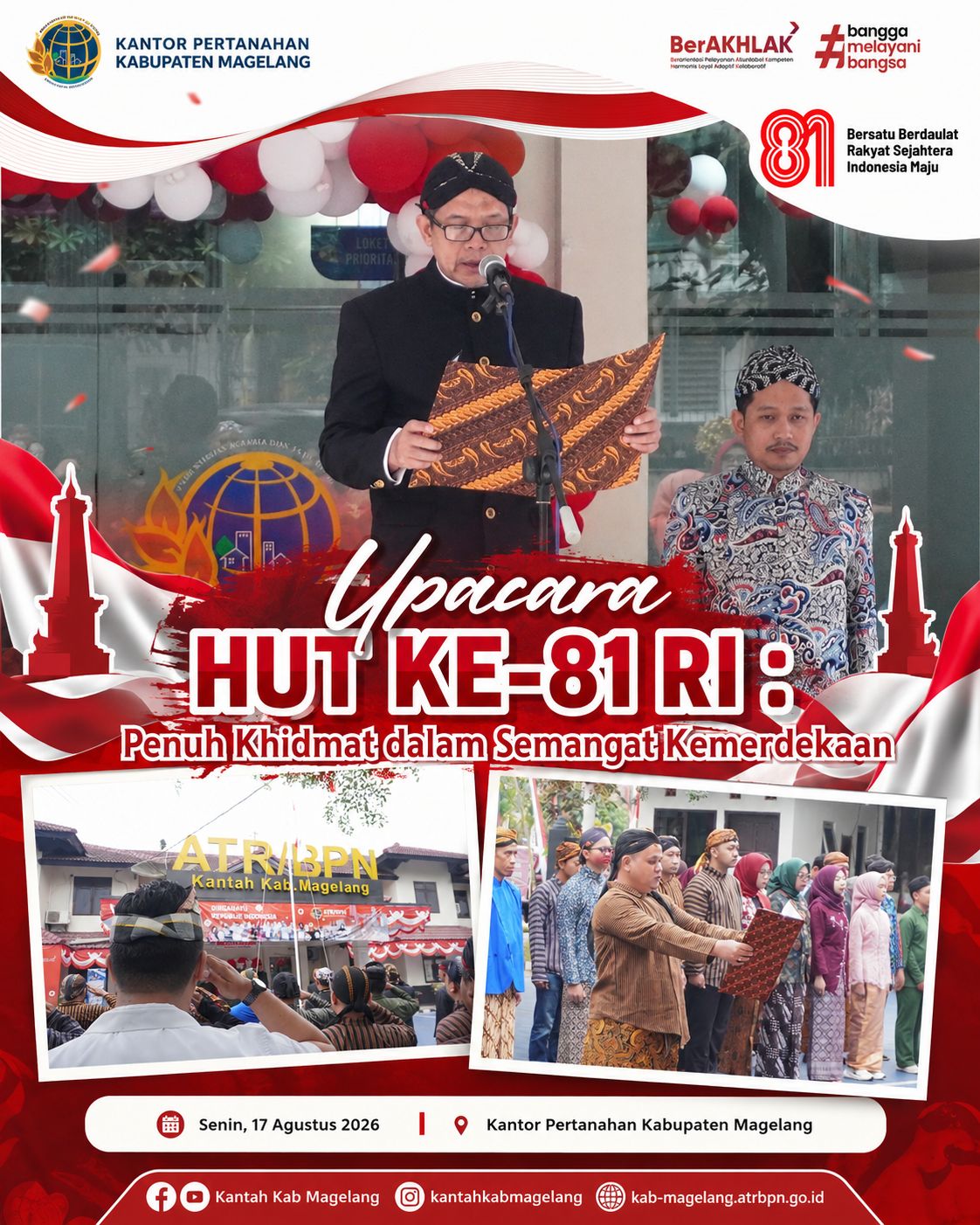 Kantor Pertanahan Kabupaten Magelang Melaksanakan Upacara Bendera Memperingati HUT ke-81