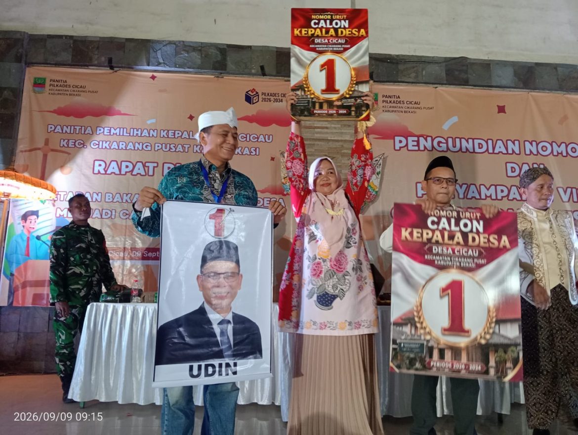 Udin Samsudin Calon Kades Cicau Mendapatkan No Urut 1 Tanda Kemenangan, Membakar Semangat Perjuangan Pendukung Dan Simpatisan