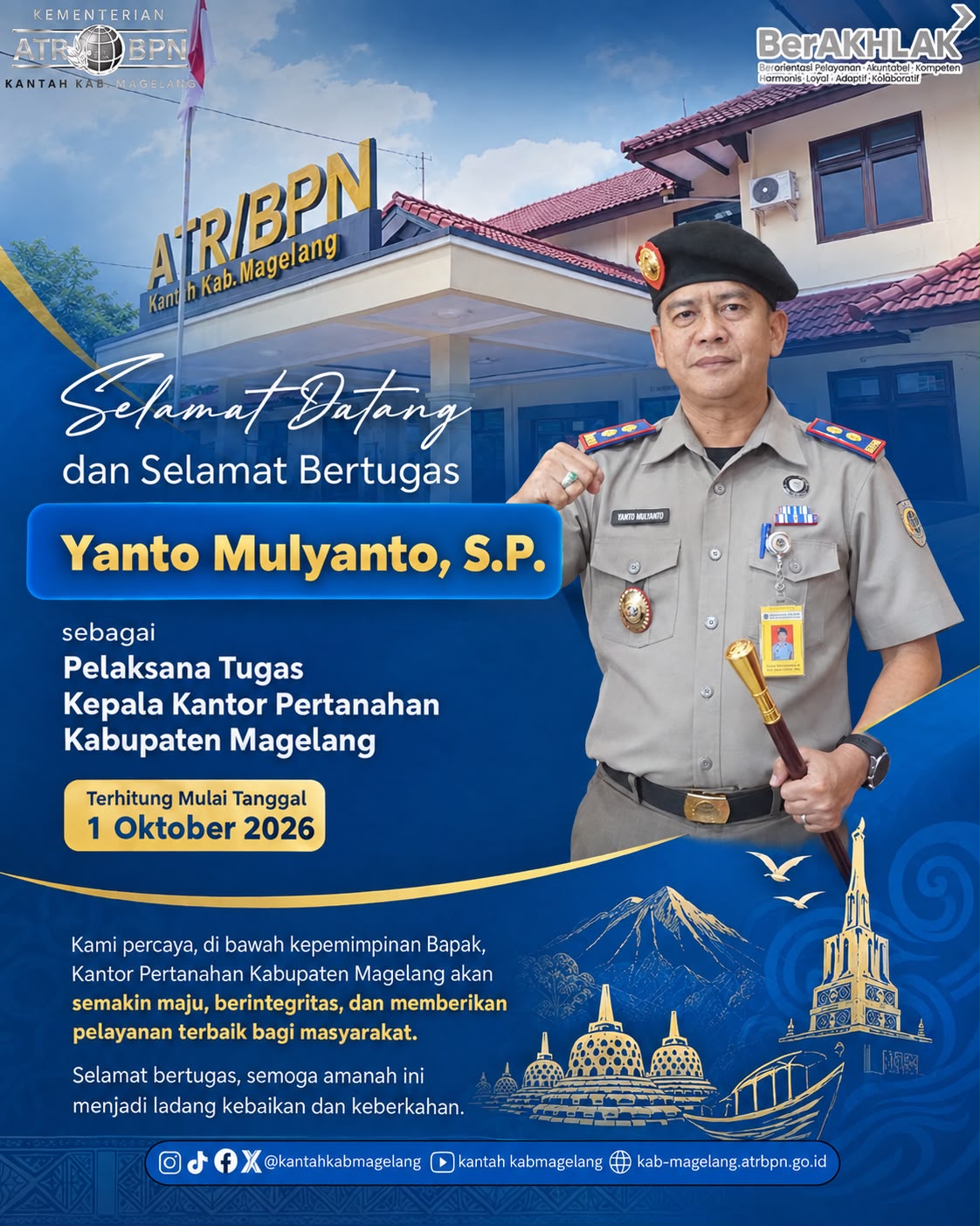 Selamat Bertugas Yanto Mulyanto, S.P. sebagai Plt. Kepala Kantor Pertanahan Kabupaten Magelang