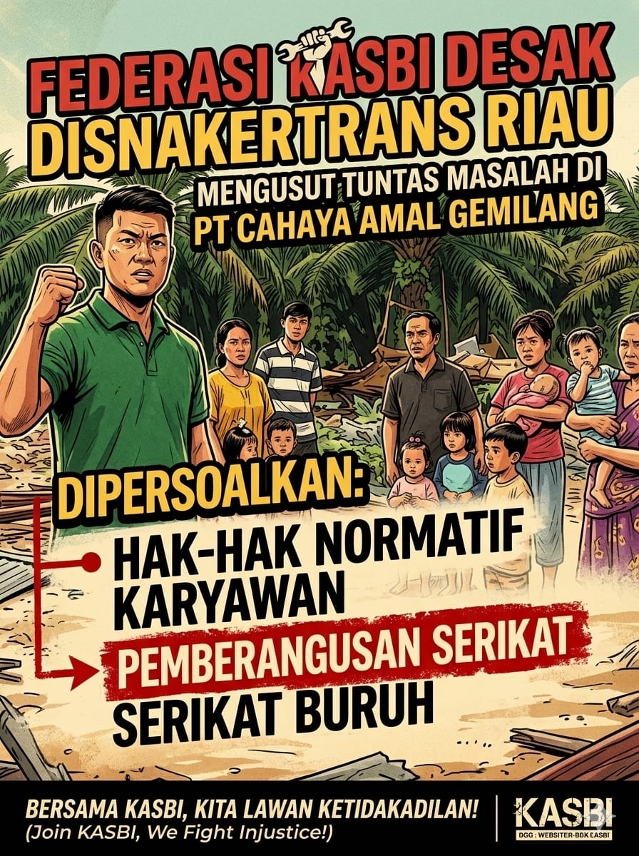 Serikat Buruh KASBI DESAK Polda dan disnakertrans Riau Tindaklanjuti Dugaan Union Busting dan hak normatif Pekerja di PT Cahaya Amal Gemilang 