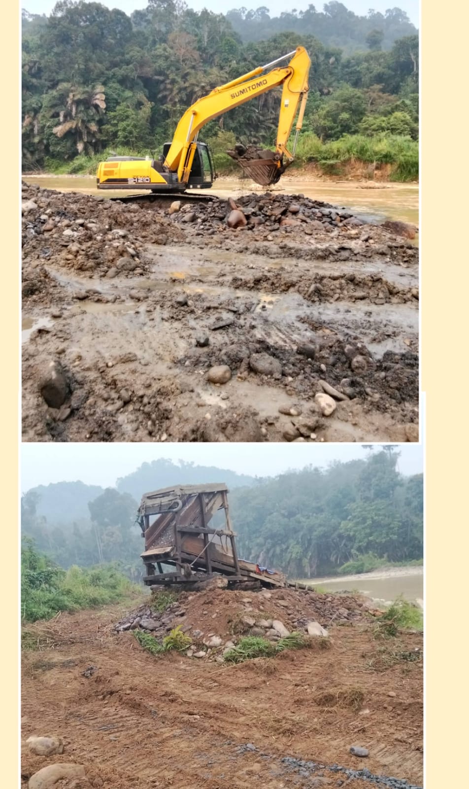 Di Duga Aktivitas PETI Milik Helmi Memakai Excavator merk Sumitomo Tidak Tersentuh Hukum Di Minta Polres Merangin Dan Polsek Siau Bertindak Tegas