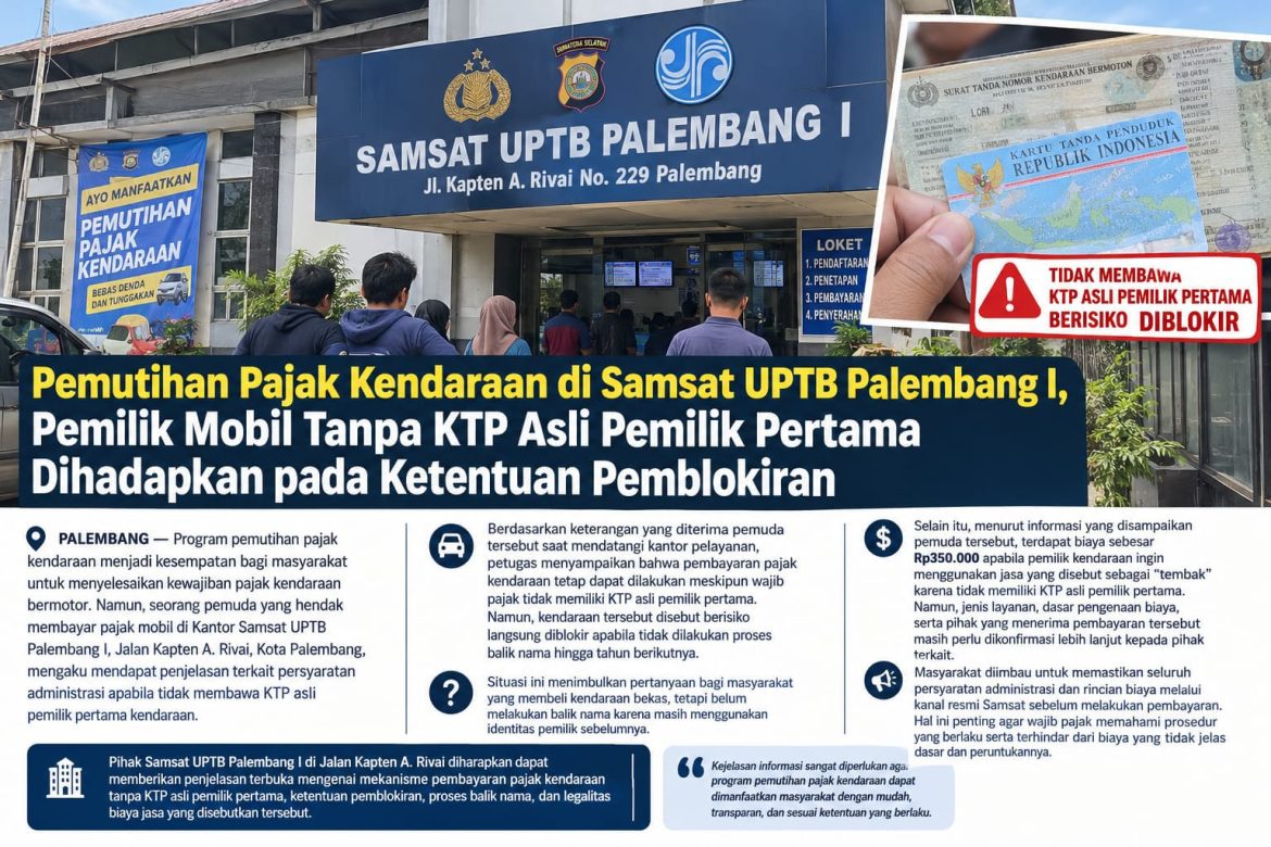 Pemutihan Pajak Kendaraan di Samsat UPTB Palembang I, Pemilik Mobil Tanpa KTP Asli Pemilik Pertama Dihadapkan pada Ketentuan Pemblokiran