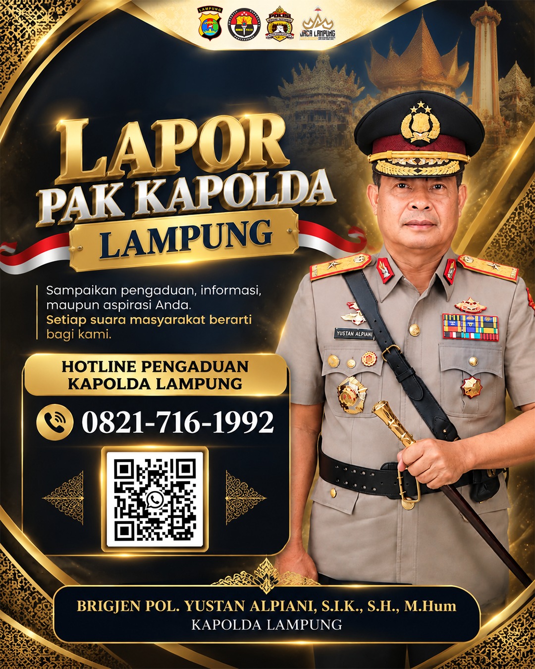 Press Release Nomor: 373/X/HUM.6.1.1./2026/Bidhimas, Kamis 22 Oktober 2026, Polda Lampung Buka Hotline “Lapor Pak Kapolda”, Warga Bisa Sampaikan Aduan dan Aspirasi