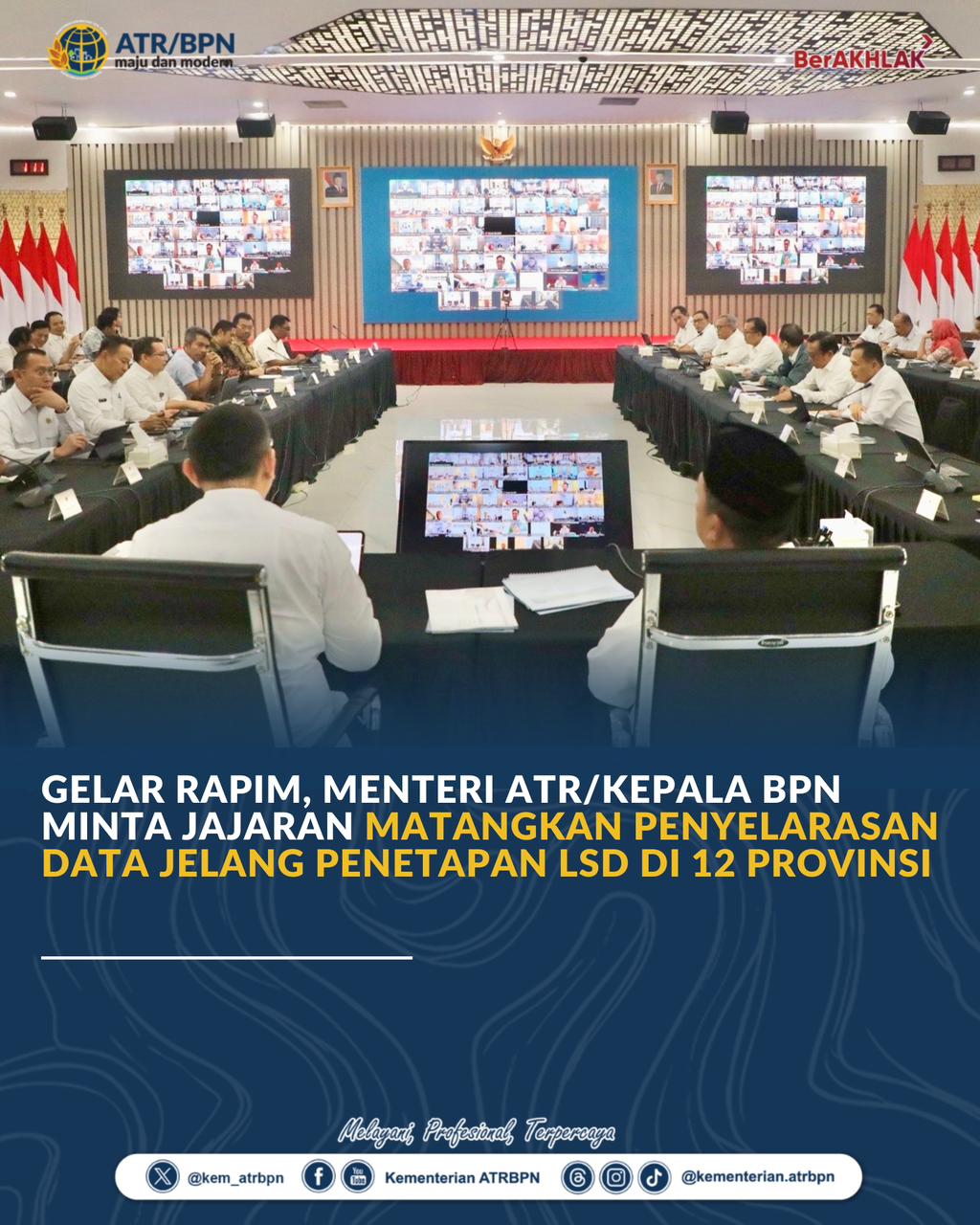 Gelar Rapim, Menteri ATR/Kepala BPN Minta Jajaran Matangkan Penyelarasan Data Jelang Penetapan LSD di 12 Provinsi