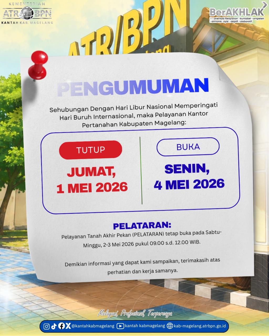 Pengumuman Layanan Operasional Kantah Kab. Magelang
