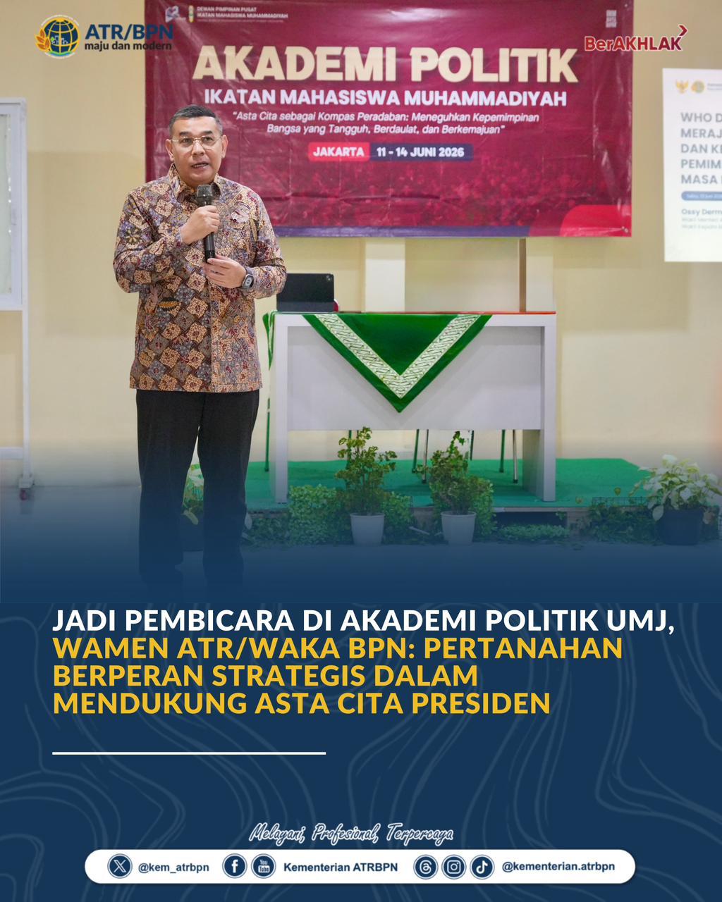 Jadi Pembicara di Akademi Politik UMJ, Wamen ATR/Waka BPN: Pertanahan Berperan Strategis dalam Mendukung Asta Cita Presiden