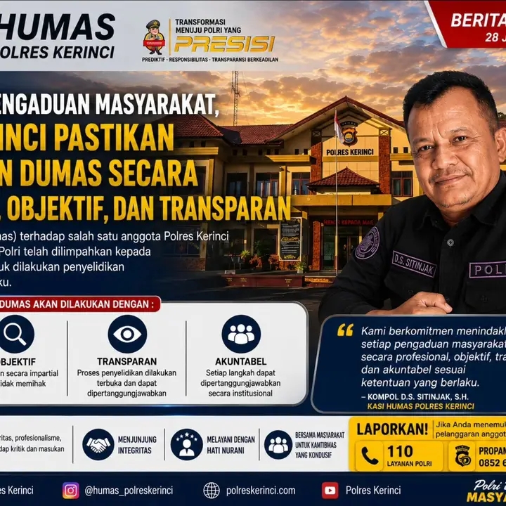 Polres Kerinci Pastikan Dumas Terhadap Anggota Ditangani Secara Profesional dan Transparan