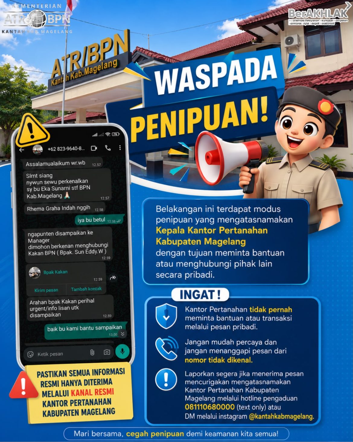 Kantah Kabupaten Magelang Imbau Masyarakat Waspada Penipuan yang Mengatasnamakan Kepala Kantor
