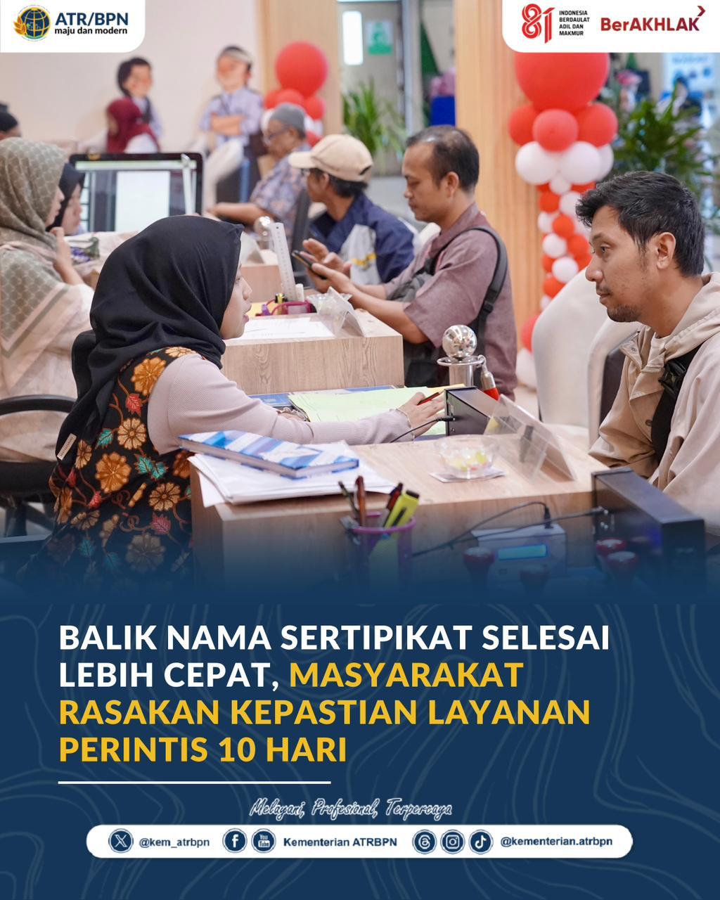 Balik Nama Sertipikat Selesai Lebih Cepat, Masyarakat Rasakan Kepastian Layanan PERINTIS 10 Hari
