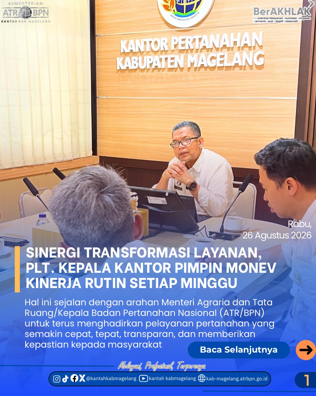 Kantor Pertanahan Kabupaten Magelang melaksanakan Monitoring dan Evaluasi (Monev) Kinerja Tahun Anggaran 2026