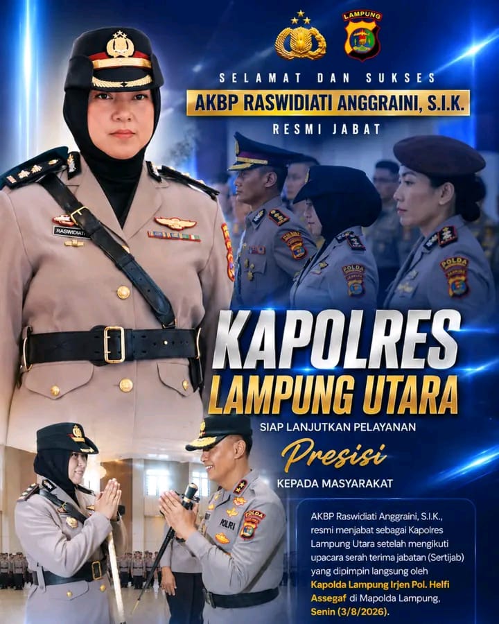 AKBP Raswidiati Anggraini Resmi Jabat Kapolres Lampung Utara, Siap Lanjutkan Pelayanan Presisi kepada Masyarakat