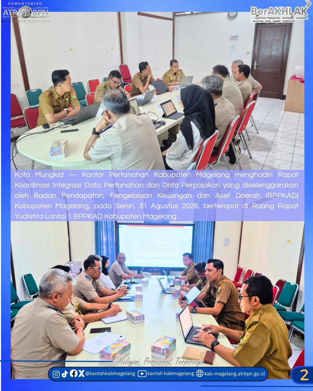Kantor Pertanahan Kabupaten Magelang menghadiri Rapat Koordinasi Integrasi Data Pertanahan dan Data Perpajakan