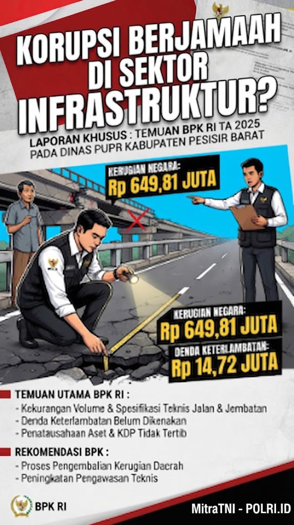 Korupsi berjamaah di sektor Infrastruktur? BPK temukan kekurangan volume dan keterlambatan Proyek di Dinas PUPR Pesisir Barat TA 2025