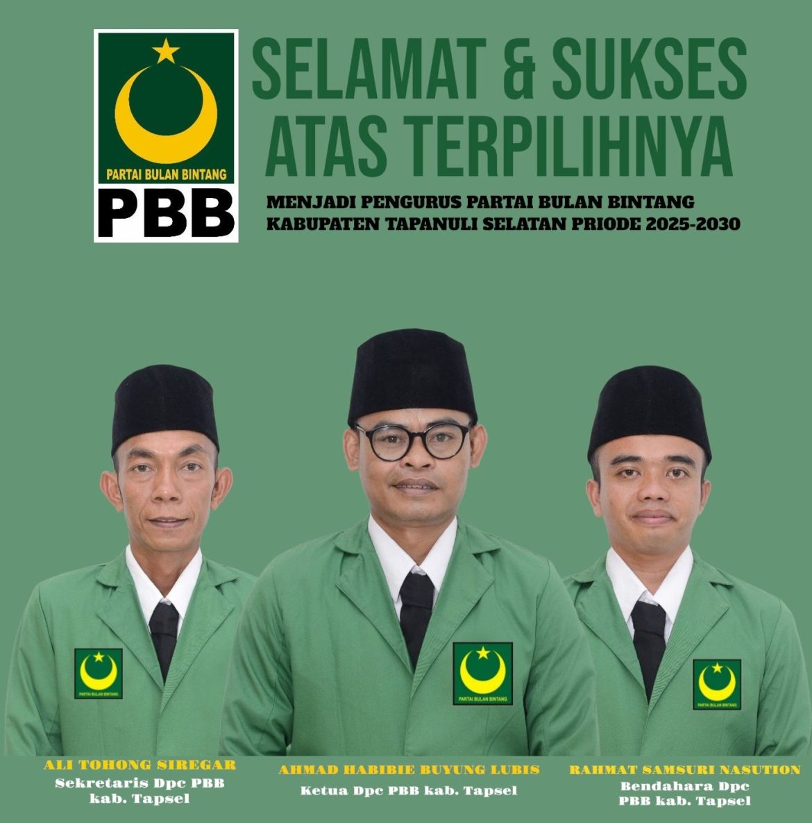 Ahmad Habibi Buyung Resmi Pimpin Partai Bulan Bintang Tapanuli Selatan   